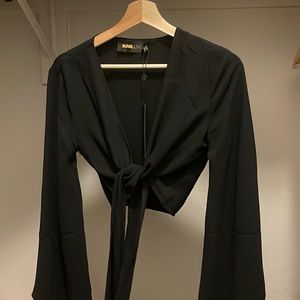 Fashion Nova black long sleeve wrap top